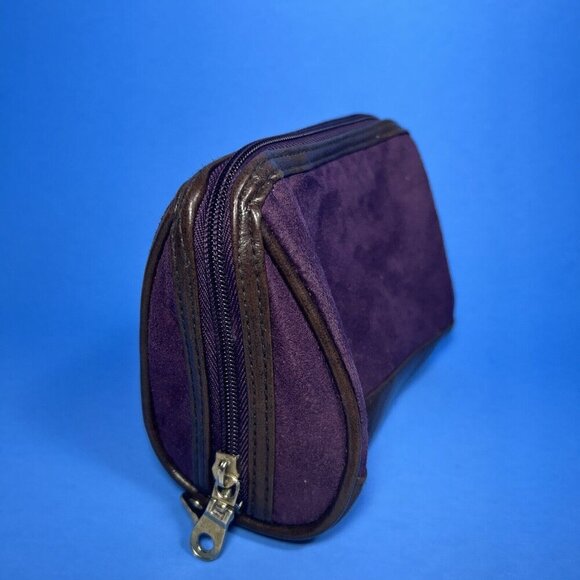 Modella Purple Suede Leather Cosmetic Bag Toiletry Carry All - Picture 4 of 9